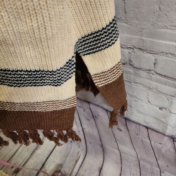 Easel Cardigan Womens Small To Lg Brown Open Front Hooded Fringe Hem Oversized - Picture 8 of 11